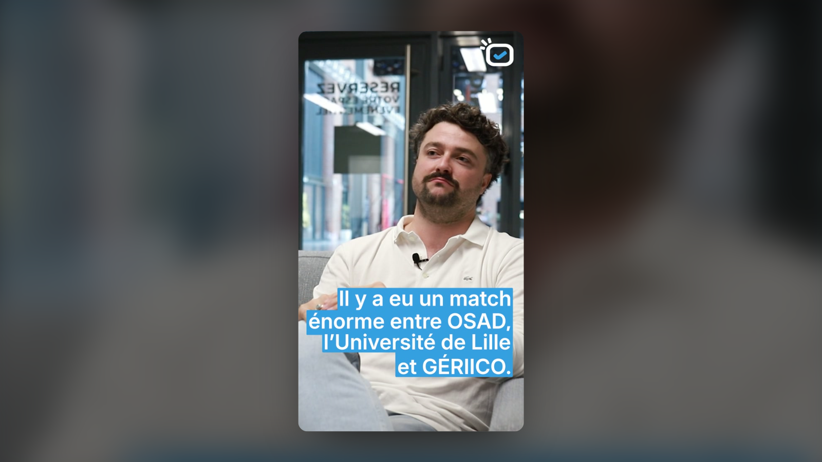 Image de la capsule vidéo OSAD : Antoine Crespin en interview, sous-titre « Il y a eu un match énorme entre OSAD, l'Université de Lille et GERiiCO ».